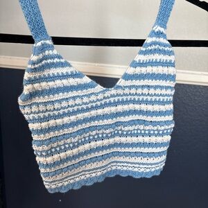 Hollister Sky Blue and White Knit Crop Top